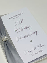 Load image into Gallery viewer, 25th Wedding Anniversary Card - Silver 25 Year Twenty Fifth Anniversary Luxury Greeting Card, Personalised
