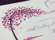 Load image into Gallery viewer, 42nd Wedding Anniversary Card - Clock 42 Year Forty Second Anniversary Luxury Greeting Card Personalised - Sweeping Heart