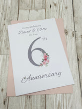 Load image into Gallery viewer, 6th Anniversary Card - Iron 6 Year Sixth Wedding Anniversary Luxury Greeting Card, Personalised - Floral Number