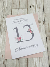 Load image into Gallery viewer, 13th Wedding Anniversary Card - Lace 13 Year Thirteenth Anniversary Luxury Greeting Card, Personalised  - Floral Number