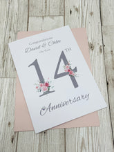 Load image into Gallery viewer, 14th Wedding Anniversary Card - Ivory 14 Year Fourteenth Anniversary Luxury Greeting Card, Personalised - Floral Number