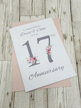 Load image into Gallery viewer, 17th Wedding Anniversary Card - Furniture 17 Year Seventeenth Anniversary Luxury Greeting Card Personalised  - Floral Number