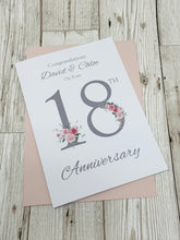 Load image into Gallery viewer, 18th Wedding Anniversary Card - Porcelain 18 Year Eighteenth Anniversary Luxury Greeting Card, Personalised - Floral Number