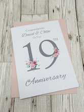 Load image into Gallery viewer, 19th Wedding Anniversary Card - Bronze 19 Year Nineteenth Anniversary Luxury Greeting Card Personalised  - Floral Number