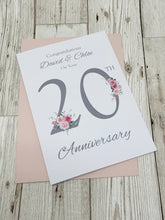 Load image into Gallery viewer, 20th Wedding Anniversary Card - China 20 Year Twentieth Anniversary Luxury Greeting Card, Personalised - Floral Number