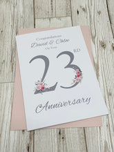 Load image into Gallery viewer, 23rd Wedding Anniversary Card - Silver Plate 23 Year Twenty Third Anniversary Luxury Greeting Card, Personalised - Floral Number