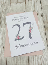 Load image into Gallery viewer, 27th Wedding Anniversary Card - Sculpture 27 Year Twenty Seventh Anniversary Luxury Greeting Card Personalised - Floral Number