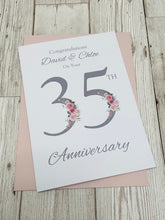 Load image into Gallery viewer, 35th Wedding Anniversary Card - Coral 35 Year Thirty Fifth Anniversary Luxury Greeting Card, Personalised - Floral Number