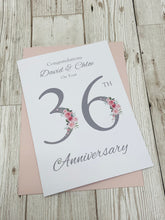Load image into Gallery viewer, 36th Wedding Anniversary Card - Bone China 36 Year Thirty Sixth Anniversary Luxury Greeting Card, Personalised - Floral Number