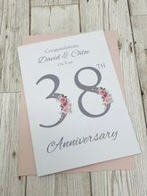 Load image into Gallery viewer, 38th Wedding Anniversary Card - Tourmaline 38 Year Thirty Eighth Anniversary Luxury Greeting Card Personalised - Floral Number