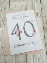 Load image into Gallery viewer, 40th Wedding Anniversary Card - Ruby 40 Year Fourtieth Anniversary Luxury Greeting Card Personalised - Floral Number