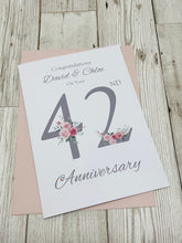 Load image into Gallery viewer, 42nd Wedding Anniversary Card - Clock 42 Year Forty Second Anniversary Luxury Greeting Card Personalised - Floral Number