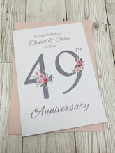 Load image into Gallery viewer, 49th Wedding Anniversary Card - Copper 49 Year Forty Ninth Anniversary Luxury Greeting Personalised - Floral Number