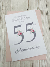 Load image into Gallery viewer, 55th Wedding Anniversary Card - Emerald 55 Year Fifty Fifth Anniversary Luxury Greeting Card Personalised - Floral Number