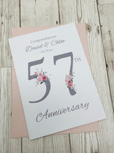 Load image into Gallery viewer, 57th Wedding Anniversary Card - Night 57 Year Fifty Seventh Anniversary Luxury Greeting Personalised - Floral Number