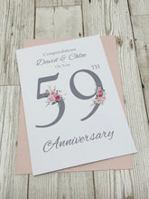 Load image into Gallery viewer, 59th Wedding Anniversary Card - Charity 59 Year Fifty Ninth Anniversary Luxury Greeting Personalised Gift - Floral Number