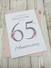 Load image into Gallery viewer, 65th Wedding Anniversary Card - Blue Sapphire 65 Year Sixty Fifth Anniversary Luxury Greeting Card Personalised - Floral Number