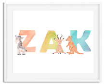 Load image into Gallery viewer, Wildlife Animal Name Watercolour Print