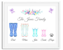 Load image into Gallery viewer, Wellington Boots Family Watercolour Print - Design 1