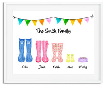 Load image into Gallery viewer, Wellington Boots Family Watercolour Print - Design 4
