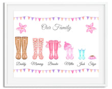 Load image into Gallery viewer, Wellington Boots Family Watercolour Print - Design 6
