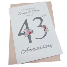 Load image into Gallery viewer, 43rd Wedding Anniversary Card - Entertainment 43 Year Forty Third Anniversary Luxury Greeting Personalised - Floral Number