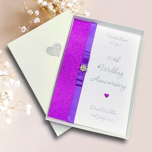10th Wedding Anniversary Card - Tin 10 Year Tenth Anniversary -14 Colour Coice - Luxury Bow
