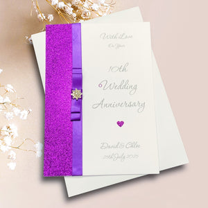 10th Wedding Anniversary Card - Tin 10 Year Tenth Anniversary -14 Colour Coice - Luxury Bow