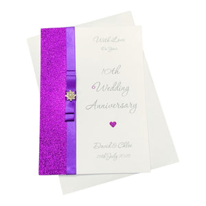 10th Wedding Anniversary Card - Tin 10 Year Tenth Anniversary -14 Colour Coice - Luxury Bow