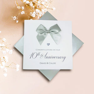 10th Anniversary Card - Tin 10 Year Tenth Wedding Anniversary Luxury Greeting Card Personalised -  Regal Bow