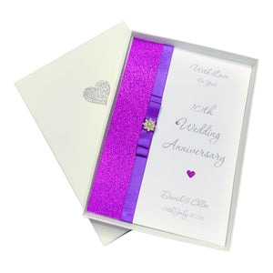 10th Wedding Anniversary Card - Tin 10 Year Tenth Anniversary -14 Colour Coice - Luxury Bow