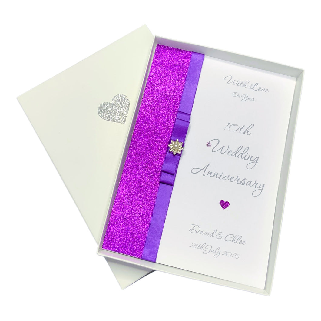 10th Wedding Anniversary Card - Tin 10 Year Tenth Anniversary -14 Colour Coice - Luxury Bow
