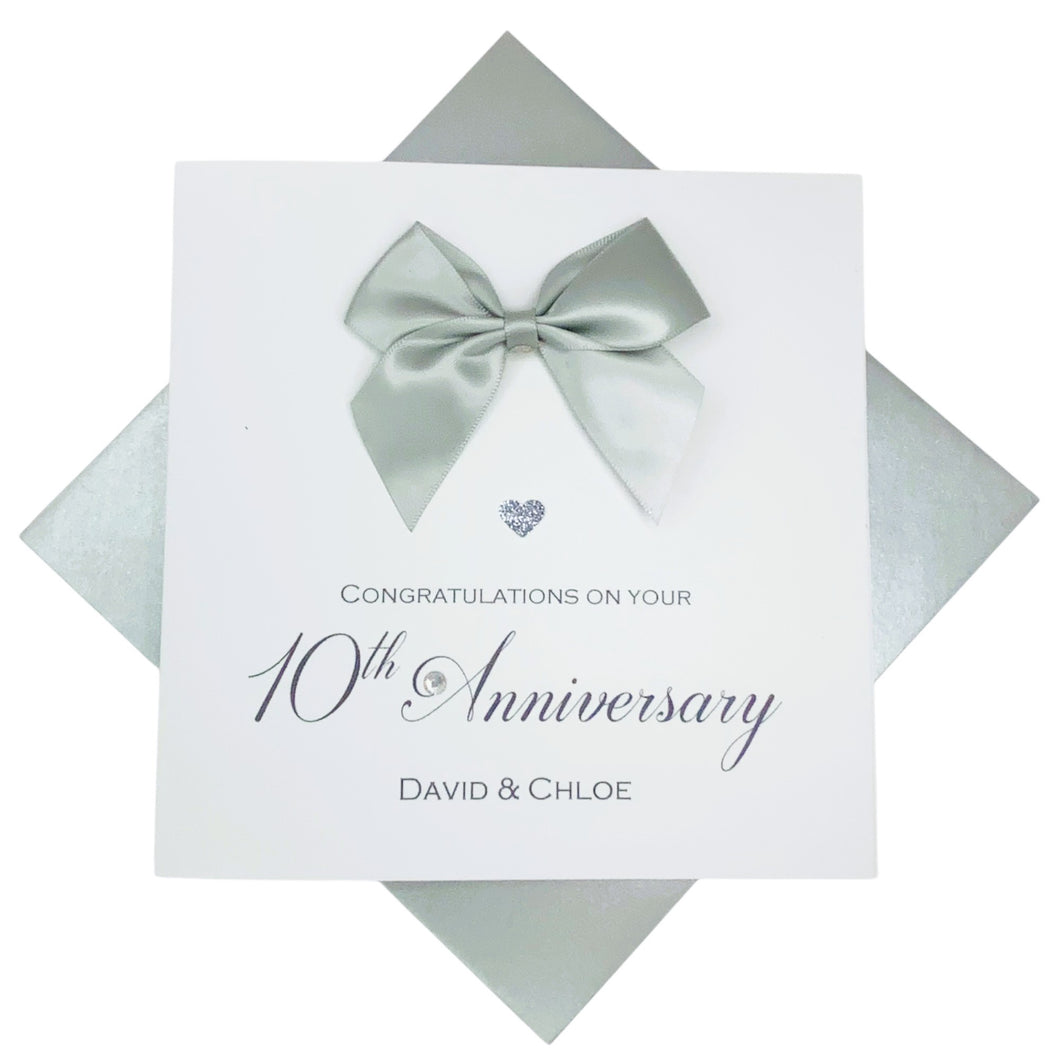 10th Anniversary Card - Tin 10 Year Tenth Wedding Anniversary Luxury Greeting Card Personalised -  Regal Bow
