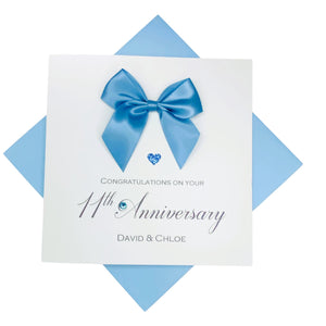 11th Anniversary Card - Steel 11 Year Wedding Anniversary Luxury Greeting Card Personalised -  Regal Bow