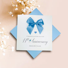 Load image into Gallery viewer, 11th Anniversary Card - Steel 11 Year Wedding Anniversary Luxury Greeting Card Personalised -  Regal Bow
