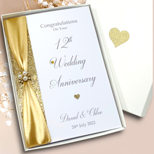 Load image into Gallery viewer, 12th Wedding Anniversary Card - Silk 12 Year Twelfth Anniversary Luxury Greeting Card, Personalised

