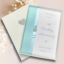 Load image into Gallery viewer, 12th Wedding Anniversary Card - Silk 12 Year Twelfth Anniversary -14 Colour Coice - Luxury Bow
