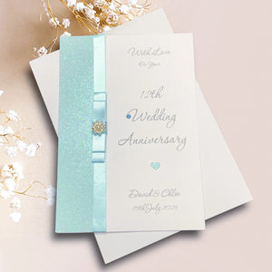 12th Wedding Anniversary Card - Silk 12 Year Twelfth Anniversary -14 Colour Coice - Luxury Bow