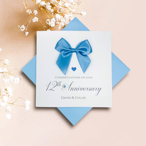 12th Anniversary Card - Silk 12 Year Wedding Anniversary Luxury Greeting Card Personalised -  Regal Bow