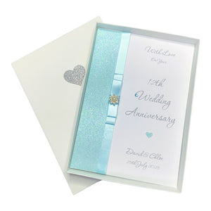 12th Wedding Anniversary Card - Silk 12 Year Twelfth Anniversary -14 Colour Coice - Luxury Bow