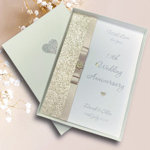 13th Wedding Anniversary Card - Lace 13 Year Thirteenth Anniversary -14 Colour Coice - Luxury Bow