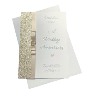 13th Wedding Anniversary Card - Lace 13 Year Thirteenth Anniversary -14 Colour Coice - Luxury Bow