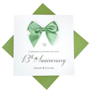 13th Anniversary Card - Lace 13 Year Wedding Anniversary Luxury Greeting Card Personalised -  Regal Bow