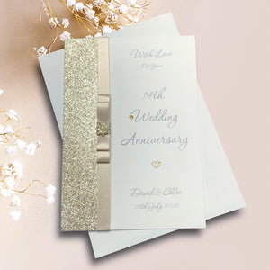 14th Wedding Anniversary Card - Ivory 14 Year Fourteenth Anniversary -14 Colour Coice - Luxury Bow