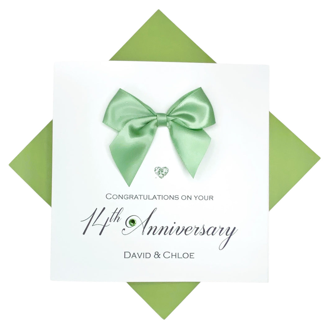 14th Anniversary Card - Ivory 14 Year Wedding Anniversary Luxury Greeting Card Personalised -  Regal Bow
