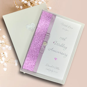 15th Wedding Anniversary Card - Crystal 15 Year Fifteenth Anniversary -14 Colour Coice - Luxury Bow