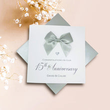 Load image into Gallery viewer, 15th Anniversary Card - Crystal 15 Year Wedding Anniversary Luxury Greeting Card Personalised -  Regal Bow
