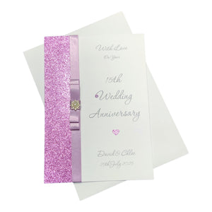 15th Wedding Anniversary Card - Crystal 15 Year Fifteenth Anniversary -14 Colour Coice - Luxury Bow