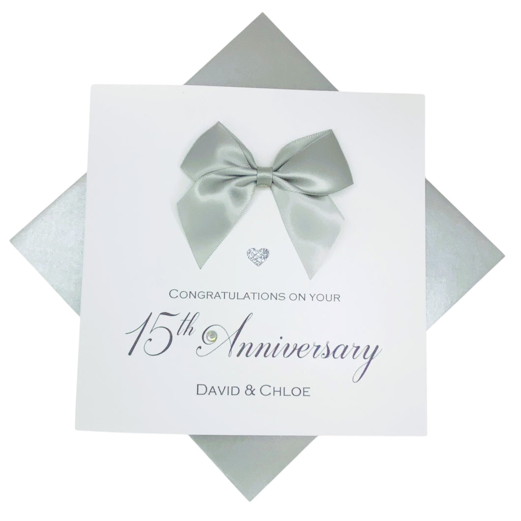 15th Anniversary Card - Crystal 15 Year Wedding Anniversary Luxury Greeting Card Personalised -  Regal Bow