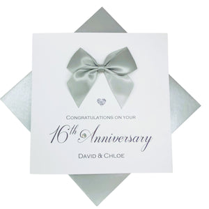 16th Anniversary Card - Silver Holloware 16 Year Wedding Anniversary Luxury Greeting Card Personalised -  Regal Bow